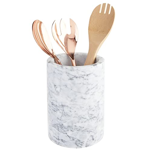 Mdesign Single Bottle Wine Chiller - Ice Bucket Cooler For Kitchen, Bar, Party Decor - Holds Cold Wine, Champagne, Beer, Ready-To-Drink Cocktail Utensils, Serving Tongs - White Marble #TOP4