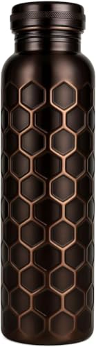 Image of Pure Copper Water Bottle for Summer Hydration - 1 Litre (32 oz) Antique Honeycomb Design | Ayurvedic Copper Bottle for Drinking Water | Keeps Water Cool, Leak-Proof, BPA-Free, Eco-Friendly Gift