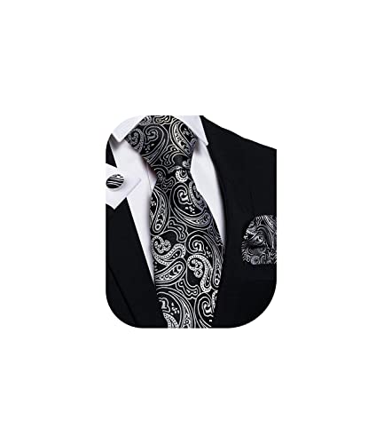 Image of DiBanGu Mens Paisley Tie Set Silk Woven Jacquard Necktie and Pocket Square Cufflinks Gift Set for Wedding Bussiness