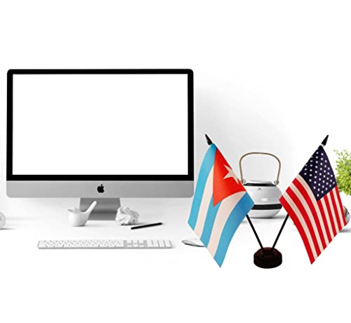 America & Cuban Friendship Twin Desk Flag, Us Cuban Table Flags, 8 X 5 Inches American & Cuba Deluxe Desk Flag Set - Miniature Usa & Cuban Stick Flag With Flag Stand #TOP1