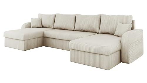 Mirjan24 Sofá esquinero Kristofer U Cord, sofá esquinero de diseño con función de dormir, tres cajoneras, paisaje...