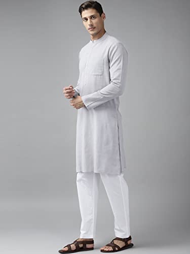 Image of See Designs Men Full Sleeve Cotton Solid Straight Slub Effect Kurta