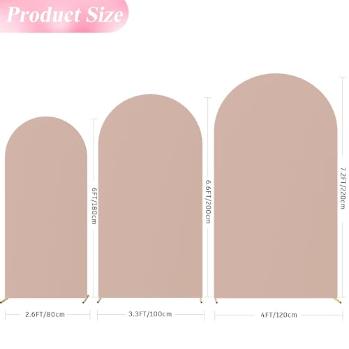 Image of Wokceer Wedding Arch Backdrop Cover (7.2FT, 6.6FT, 6FT) Set of 3 Spandex Fitted Nude Arch Covers for Round Top Chiara Arches Backdrop Cover for Birthday Party Wedding Ceremony Banquet Decor
