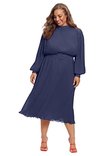 Image of Maggy London Women's Women's Mock Neck Pleated Georgette Dress with Belt