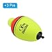 PATIKIL 2.5oz Lighted Fishing Slip Bobbers, 3 Pack EVA Green Red LED Light Up Fishing Float for Night Fishing, Yellow