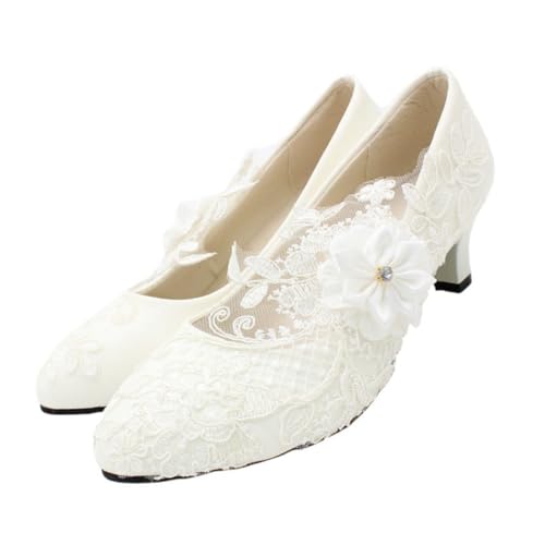Chaussures blanches pour dames anti-fatigue à talons de 5 cm pour grands banquets