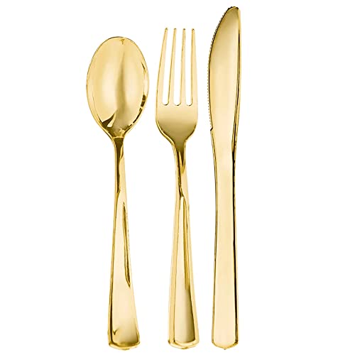 Assorted Metallic Gold Plastic Cutlery (Includes: 40 Forks, 20 Knives, 20 Spoons) - Pack of 80 - Classic Handle Design - Perfect for Parties, Weddings, Special Events, & More