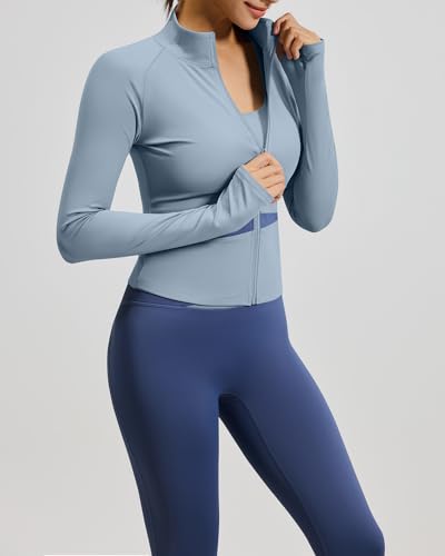 Locachy Jaqueta esportiva feminina leve para treino slim fit zíper completo Butterluxe Cropped Runni