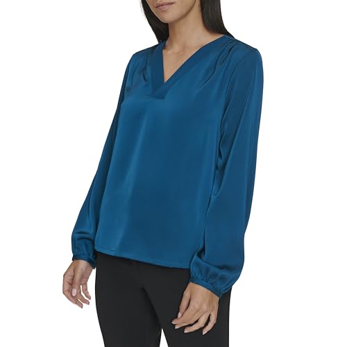 Image of Calvin Klein Womens V Neck Long Sleeve Blouse
