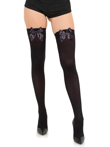Image of Opaque Thigh High Bow Stockings for Women Thigh Highs Stockings with Bows Over The Knee Socks