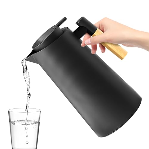 サーモコーヒーメーカー - 木製のハンドルガラス挿入大型 - デザインのノルディックサーマルボイラー、飲み物を熱く保ち、コーヒーやお茶に最適です|家、オフィス、朝食用のテーブル、そして