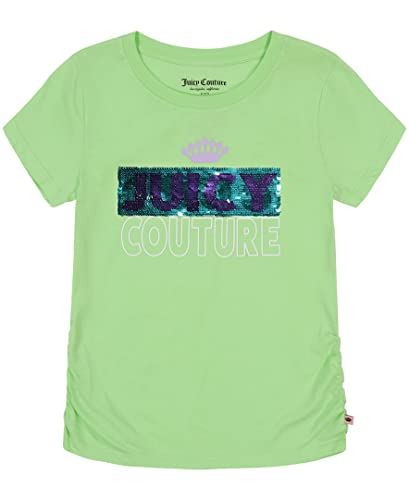 Juicy Couture Girls' Short Sleeve Cotton Graphic T-Shirt with Sequin and Metallic Sparkle Designs