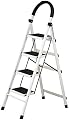 Multifunctional Outdoor Indoor Step Stool & Ladder, Thick Herringbone Design, Dual-Purpose Telesladder for Easy Moving & Safe Climbing - White