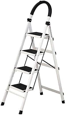 Multifunctional Outdoor Indoor Step Stool & Ladder, Thick Herringbone Design, Dual-Purpose Telesladder for Easy Moving & Safe Climbing - White