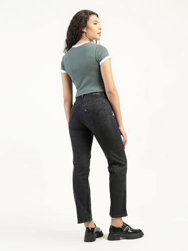 Image of Women's High Rise Ribcage Slim Straight Fit Black Jeans