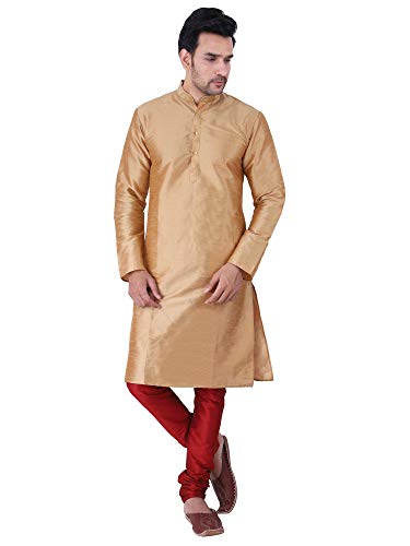 Image of HUZUR Men's Silk Solid Straight Long Kurta Pyjama Set| Ethnic Wear