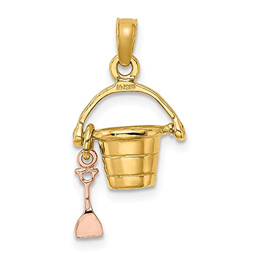 14K Rose Yellow Gold 3 D Beach Bucket Shovel Charm Necklace Pendant Seashore Life Fine Jewelry For Women Gifts For Her #TOP3