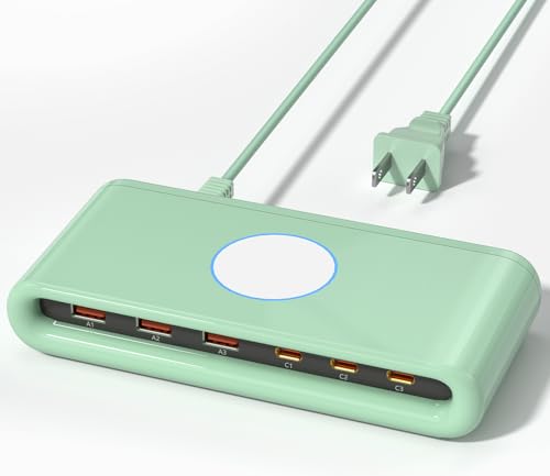 VPSUN 145W USB C Charging Station for Multiple Devices,6 Port USB C Hub Charger,Multi USB Charger Block for Laptop MacBook,HP,iPad,iPhone,Samsung(Green, 145w)