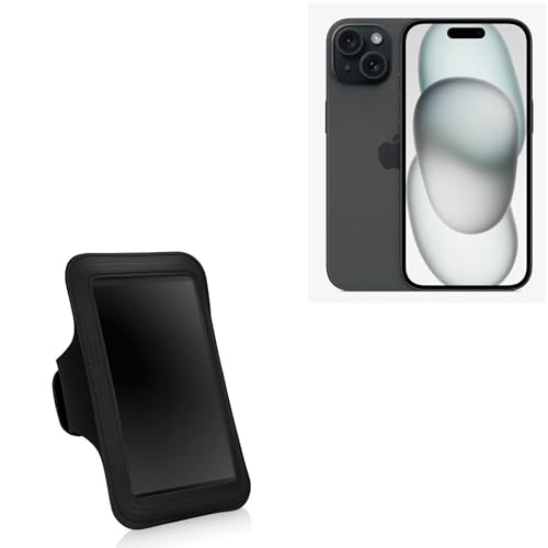 BoxWave Case Compatible with Apple iPhone 15 - Sports Armband, Adjustable Armband for Workout and Running - Jet Black