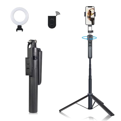 Extendable Auto Face Tracking Tripod Phone Stand, 360° Rotation Phone Stand with Light Tripod with Wireless Remote Cell Phone Smart Cameraman Shooting for Video, Vlog, Live Stream