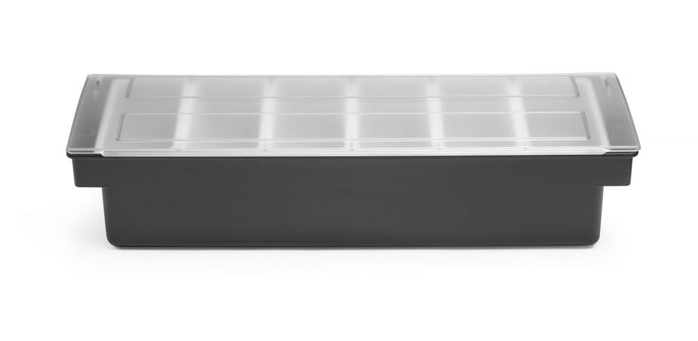 HENDI Porta Condimenti BarUp, Vaschetta Porta Guarnizioni per Cocktail con Coperchio Trasparente, 6 Contenitori in Polipropilene, 480x150x(H) 100mm, HIPS, Nero