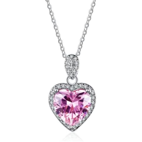 mciskin Titanic Heart of The Ocean Neckalce,Royal Pink Crystal Created Sapphire Pendant with Silver Plated Necklace Jewelry(Pink Heart) Cover