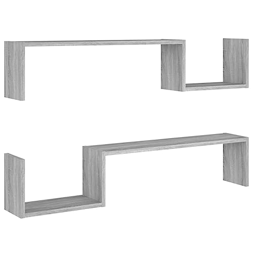 vidaXL 2X Estantes de Pared Aparador Mueble Dormitorio Armario Entrada Estante Estantería Almacenaje Flotante Salón Madera Gris Sonoma