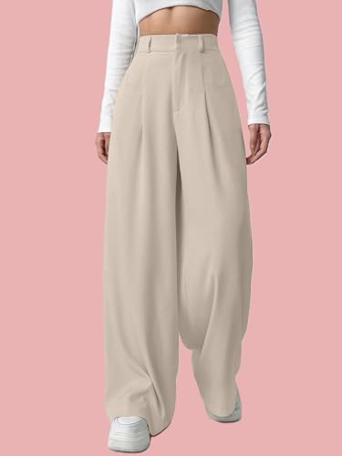 Image of Aahwan Grey Solid High Waist Straight Korean Loose Pleated Wide Leg Trouser for Women's & Girl's