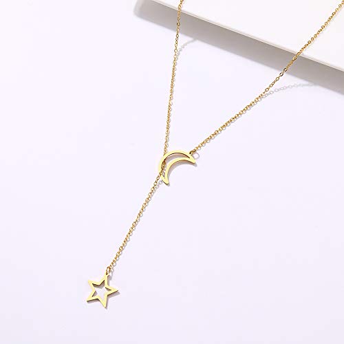 LW para Mujeres Collares Pendiente Doble Cadena Larga Luna Estrella Acero Inoxidable Collar joyería