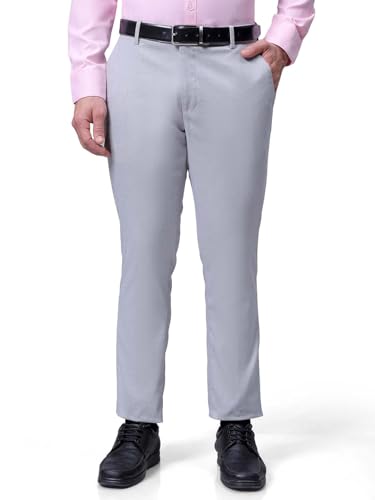 Image of The Indian Garage Co Men Slim Fit Self Design Mid-Rise Stretchable Formal Trousers