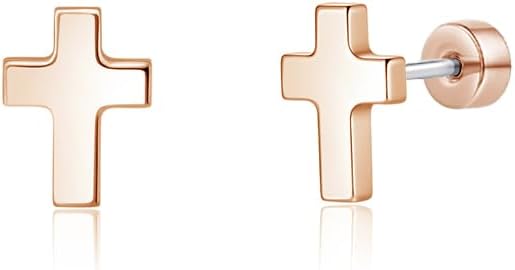 Limerencia Titanium Stud Earrings - Hypoallergenic Earrings for Women Men Sensitive Ears - Minimalist Jewelry Flatback Cross Bolt Cartilage Earrings