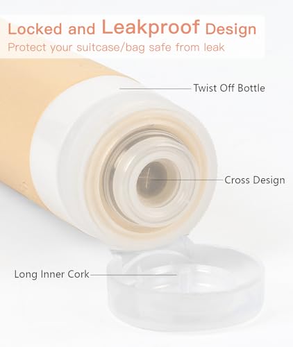 Image of Quatish Travel Bottles for Toiletries, Original Patented Leak Proof Travel Size Containers, 3 oz Tsa Approved Silicone Shampoo and Conditioner Bottles, 4 Pack, Brown