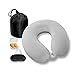 Oreiller de voyage - NavoX Oreiller cervical en mousse à mémoire de forme pour voyage avec masque de sommeil/bouchons d'oreille/pochette, oreiller léger de soutien du cou pour camping, voiture, bureau