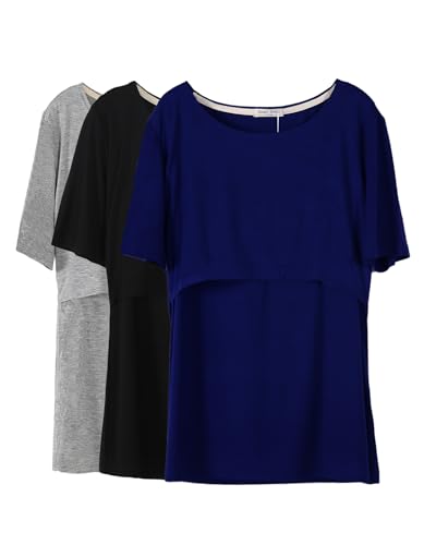 Image of Smallshow Women's Maternity Nursing Tops Short Sleeve Breastfeeding Clothes