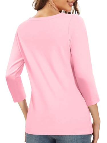 PGANDS Women's 3/4 Length Sleeve T Shirts Button Down Scoop Neck Casual Tops2