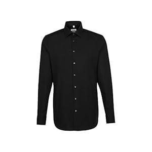 Seidensticker Zakelijk overhemd voor heren, shaped fit, strijkvrij, Kent-kraag, lange mouwen, 100% katoen, zwart (39), 44