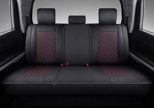 Image of Coverado Tundra Seat Covers, Back Leather Car Seat Covers for Trucks, Automotive Seat Covers Protector Custom Fit 2007-2021 Toyota Tundra(Rear Seat Cover /Red)