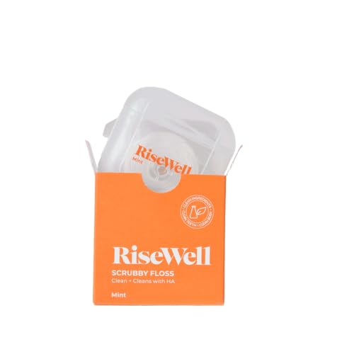 RiseWell Scrubby Tooth Floss - Natural PFAS Free Floss for Teeth with Hydroxyapatite and Xylitol - Dentist-Formulated Plaque Remover for Teeth - Vegan Expanding Dental Flossers Mint Waxed 30 Yards