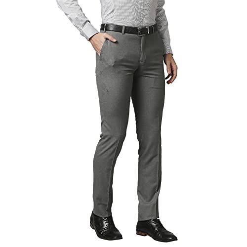 Image of Raymond Men's Poly Viscose Blend Solid Pattern Slim Fit Flat Front Formal Trouser