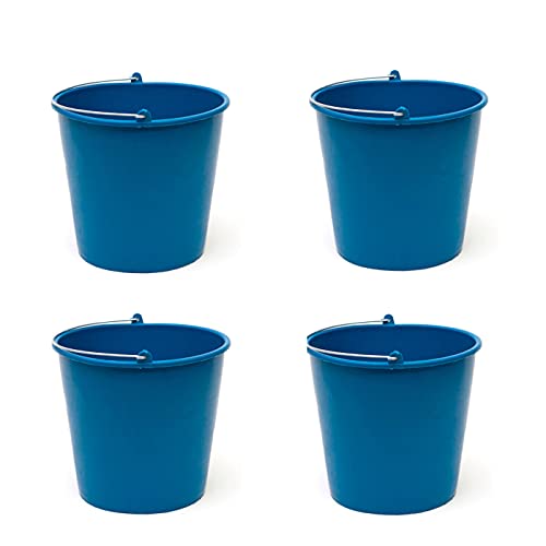 Pack de 4 Cubos de Goma, de Color Azul, de 28,7 x 25,5 cm, con Capacidad de 12 litros, con asa de Metal, para Distintas Funciones, Cubo Limpieza, cubeta agrícola