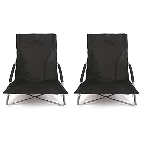 Nalu Low Folding Beach Chair Lightweight Portable Folding Outdoor Seat for Gardens and Festivals - Black (2-pack) Cover