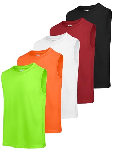 QWE 5 Pack Boys Tank Tops Dry-Fit Boys Undershirts Sleeveless Kids Athletic Tank Tops Shirts for Kids Youth Color B 12-14Y