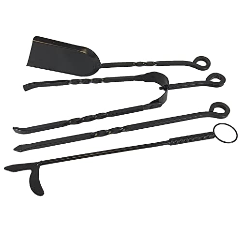 Easy Shopping® 4 Pieces Fire Tools Set, Iron Fireplace Companion Set Tong, Shovel, Poker and Chiminea Poker Fireside Accessories