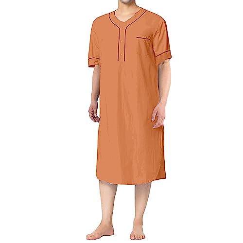 Chemise de nuit hommes confortable en coton orange lâche pour en finir avec les nuits trop chaudes