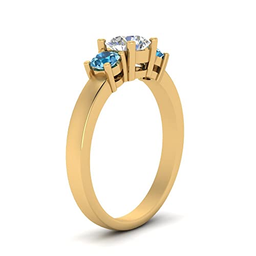 Image of 55Carat Choose Your Gemstone 3 Stone Round Diamond CZ Engagement Ring Yellow Gold Plated Round Shape 3 Stone Engagement Rings Minimal Modern Design Birthday Gift Wedding Gift US Size 4 to 12