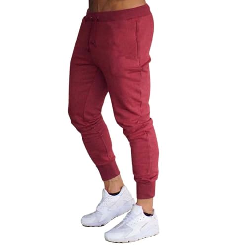 Men's Slim Fit Stretch Solid Hiking Pants Cotton Casual Running Athletic Pants Elastic Waist Zipper Trousers