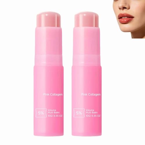 Palillos de bálsamo de color rosa con colágeno, hidratante, hidratante, colágeno nutritivo para labios, hojas, labios lisos y regordetas, barra de hidratación, suaviza los labios líneas finas (2