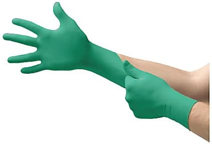 Ansell TouchNTuff 92-600 Disposable Nitrile Glove with Enhanced Chemical Splash Protection, Smooth, 4.7 mil, Powder-Free, Green, L