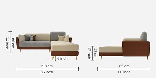 Image of Black Wood Modern Montez LHS Sectional Sofa (2 + Lounger) with Extra Luxury Comfort for Bedroom, Living Room, Dining Room, Drawing Room, Home Office in Bug Resistant Wood Structure
