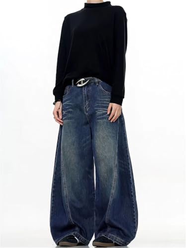 Men's Vintage Washed Baggy Jeans, Y2K Wide Leg, Curved Blade, Streetwear Cowboy Denim Trousers 5